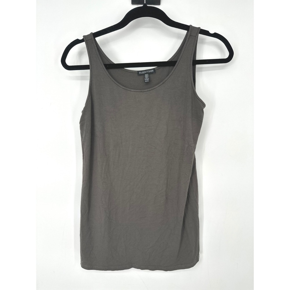 Eileen Fisher Jersey Tank Top Women XS Grey Viscose Stretch Scoop Neck Layering‎